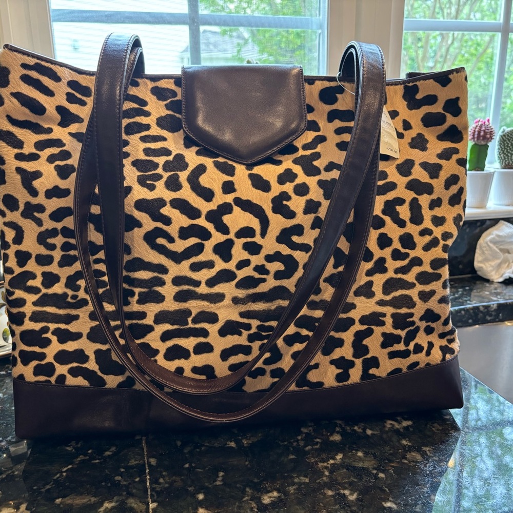 Leopard Print Tote Bag with Brown Accents